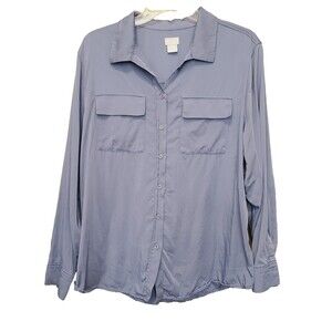 Chico's Sandwash Satin Blue Long Sleeve Button-Up Shirt Size 3 (XL)